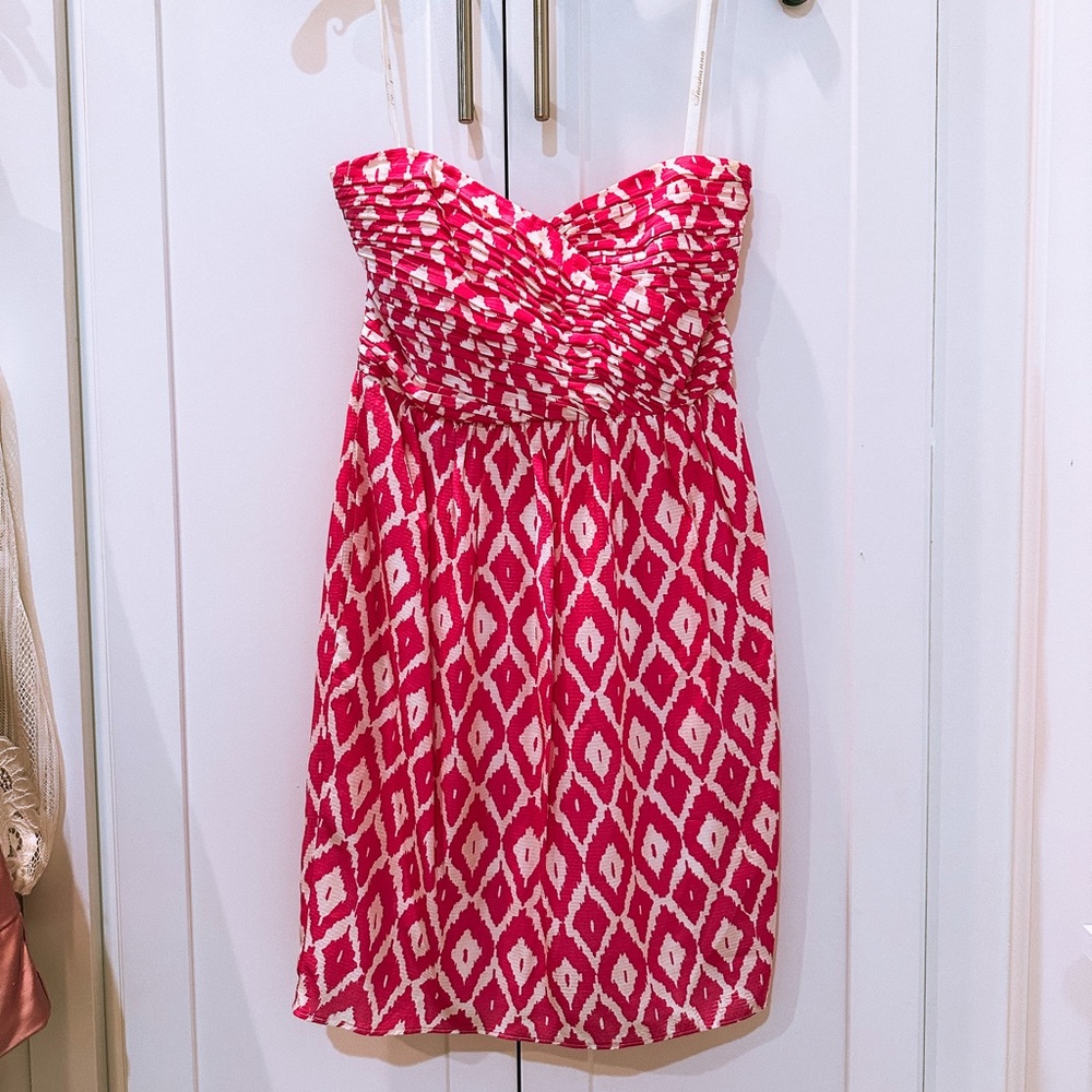 Shoshanna Pink and White Strapless Cocktail Dress